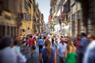Crowd on a narrow Italian street
